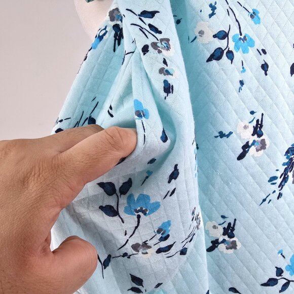 Adonna Qulited Blue Asian Mint Floral Zip Front Bath Robe Housecoat Cottagecore - Picture 9 of 11